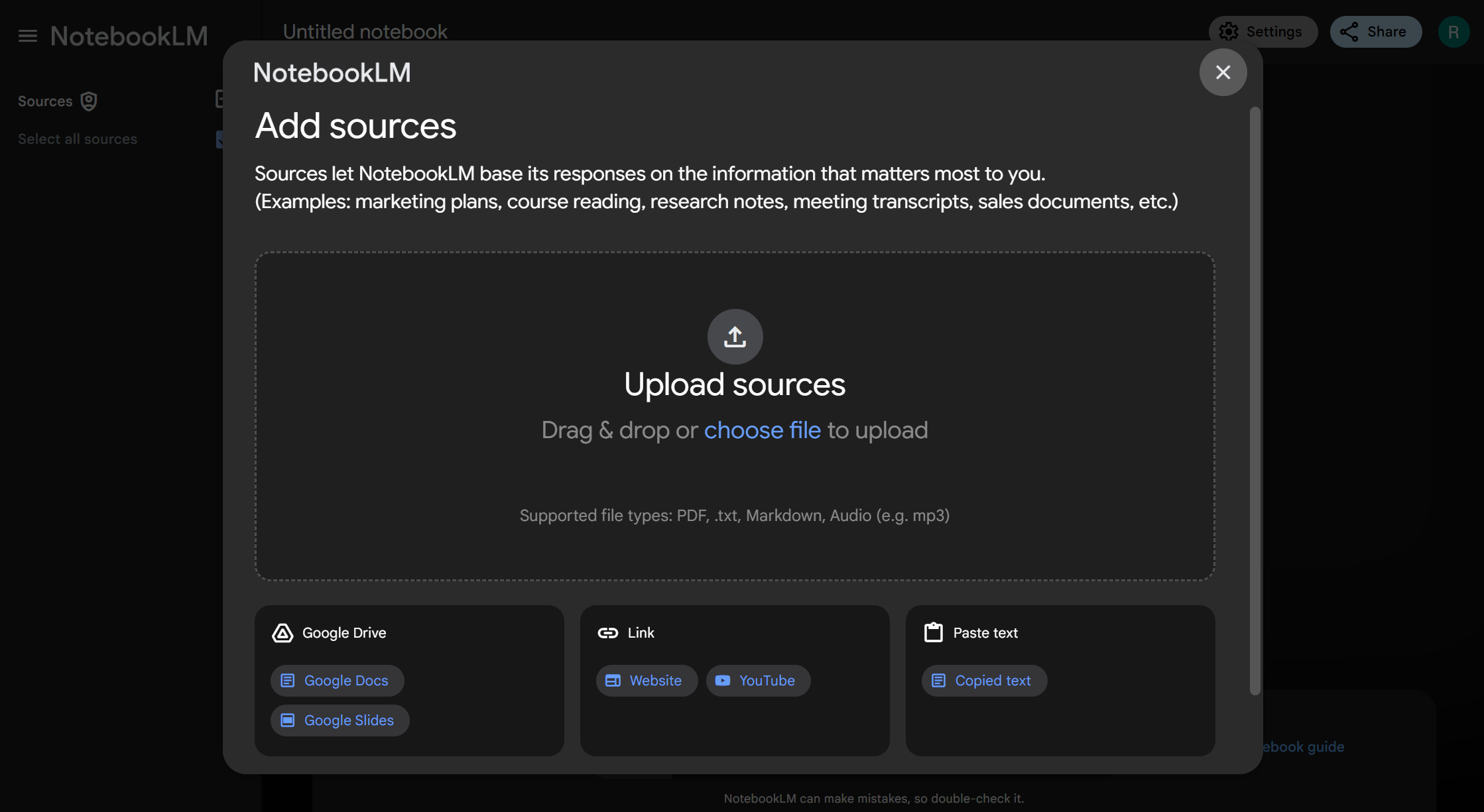notebook LM homepage